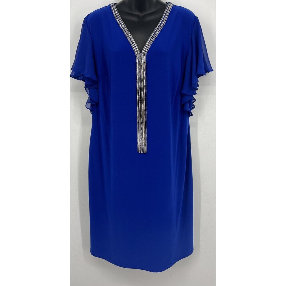 JBS Navy Blue Dress Size XL Extra Large Sparkle Tassle Ruffle Sleeve Women New